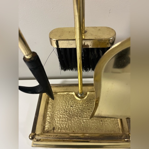 Vintage Elegant Shiny Brass Fireplace Tool Set 3 Piece + Stand - Picture 7 of 9